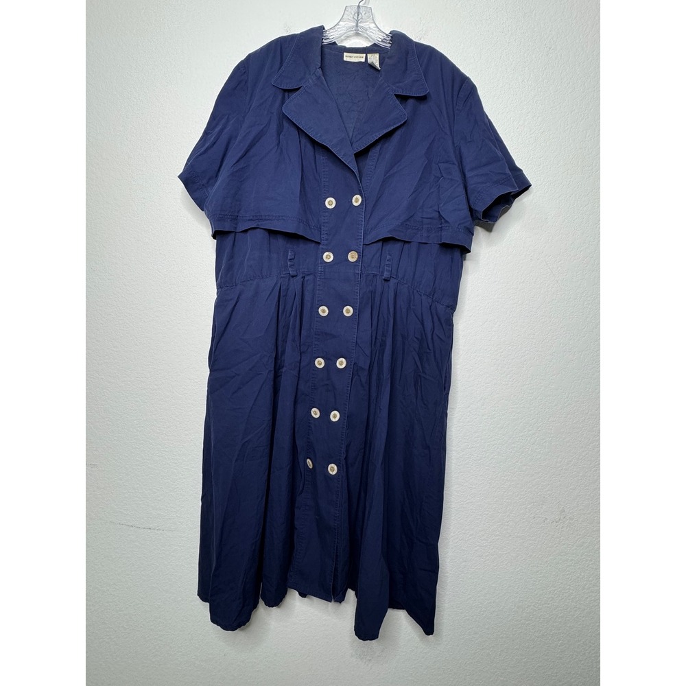 Nancy Keegan Navy Blue Cotton‎ Trench Style Short Sleeve Midi Dress Womens 26W